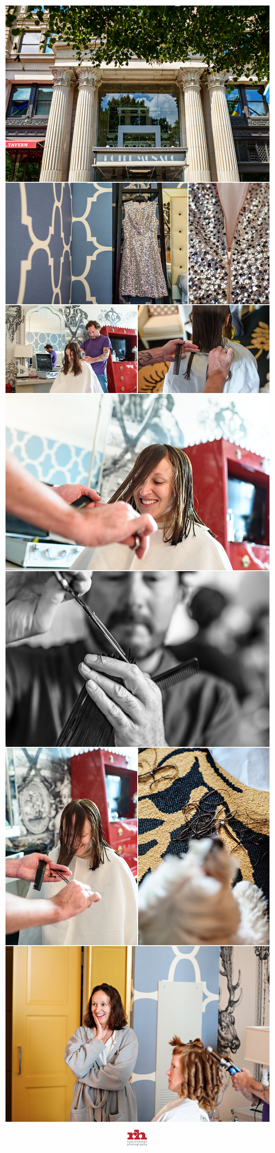 A Bride gets her hair cut on the morning of her wedding at the Hotel Monaco in Philadelphia.